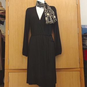 Boden SZ 8R Black LS Wrap Dress.